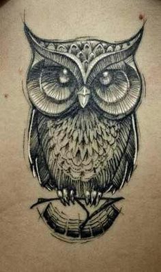Simple Black And Grey Owl Tattoo Design