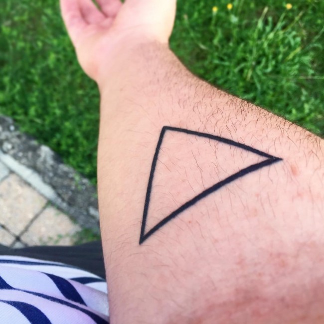 Simple Black Upside Down Triangle Tattoo On Right Forearm