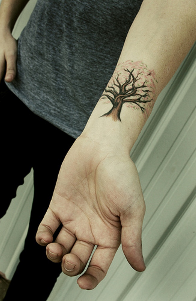 Simple Cool Tree Of Life Tattoo On Left Wrist