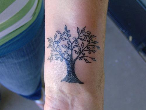Small Black Tree Of Life Tattoo On Left Wrist By BlaqqCat