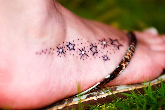 Star Tattoos On Girl Right Foot