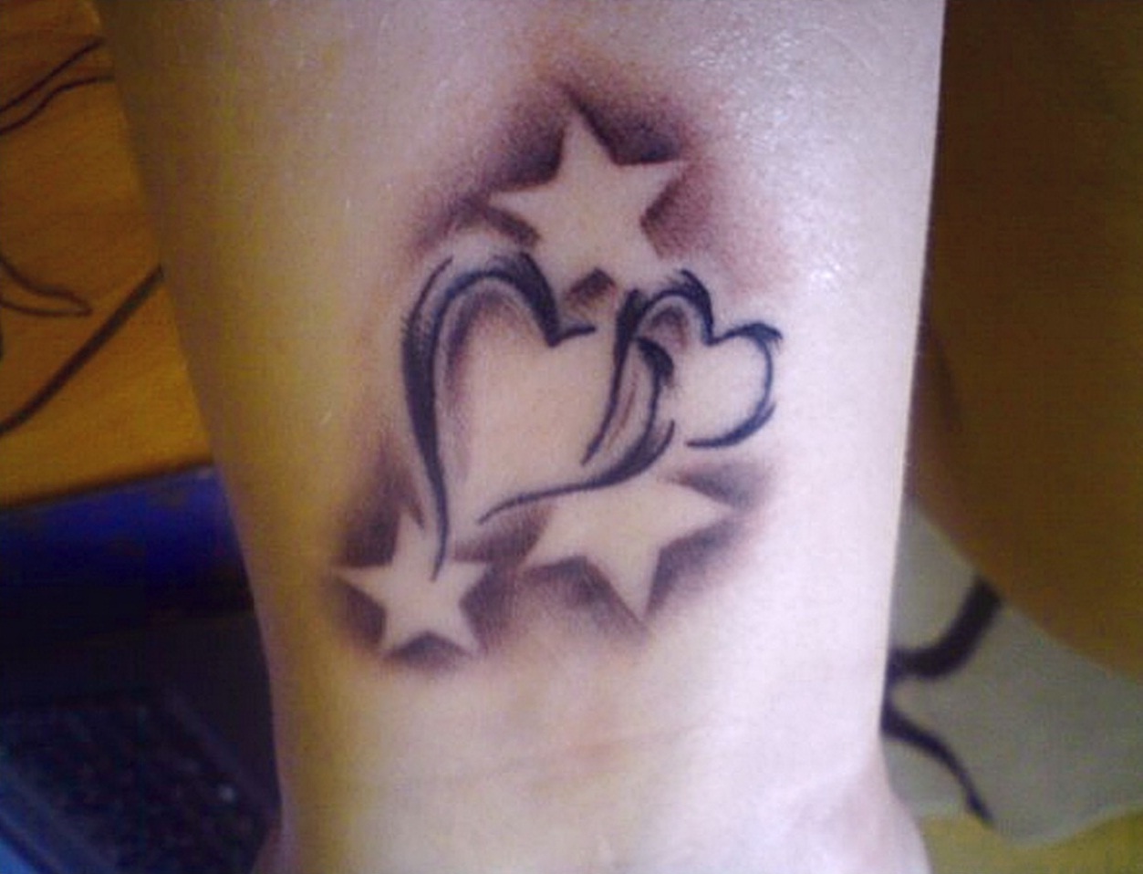 Stars And Heart Tattoo For Wrist