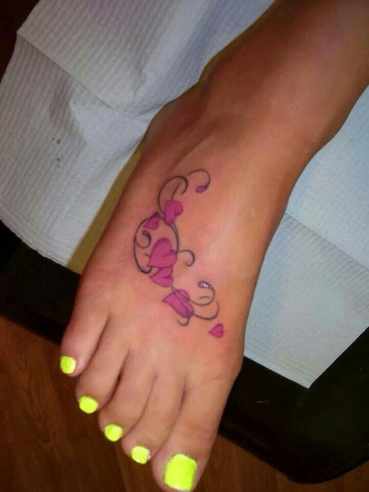 Swirly Hearts Tattoo On Girl Right Foot