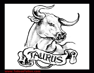 Taurus Zodiac Sign With Banner Tattoo Design