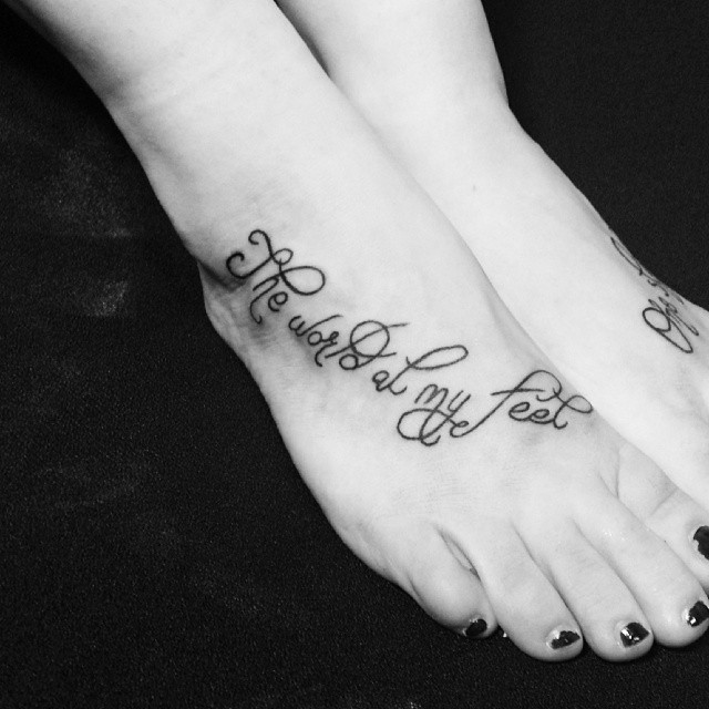 The World At my Feet Quote Tattoo On Foot For Girls