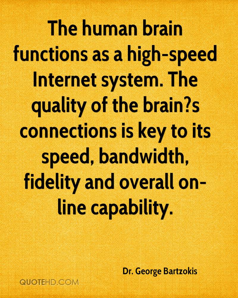 The human brain functions as a high-speed Internet system. The quality of the brain1s connections is key to its speed, bandwidth, fidelity.. Dr. George Bartzokis