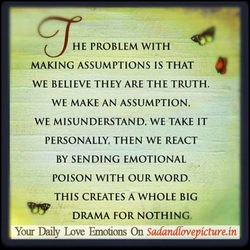 The problem with making assumptions is that we believe they are the truth. We make an assumption, we misunderstand, we take it personally, ...