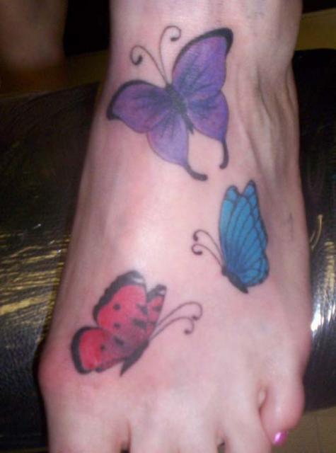 Three Butterflies Tattoo On Left Foot
