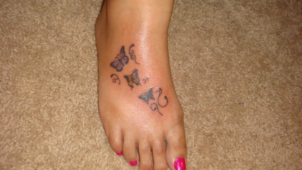 Three Butterfly Foot Tattoos For Girls