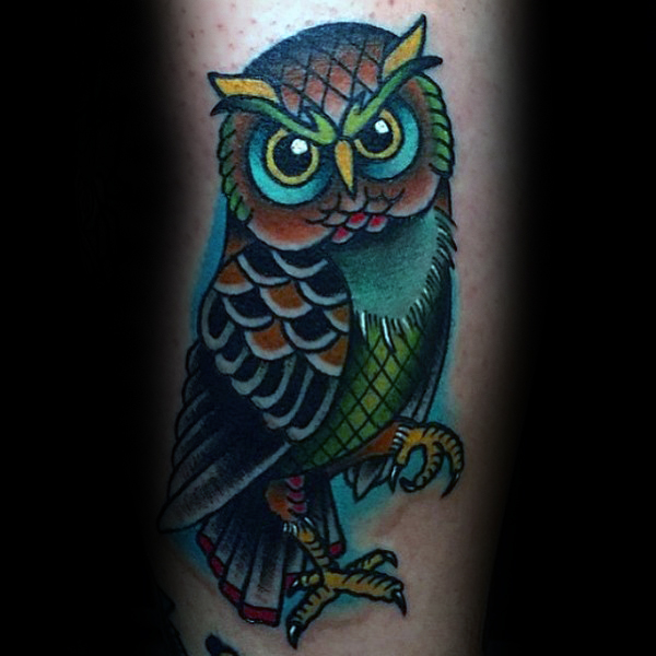 Traditional Owl Tattoo Design For Side Rib