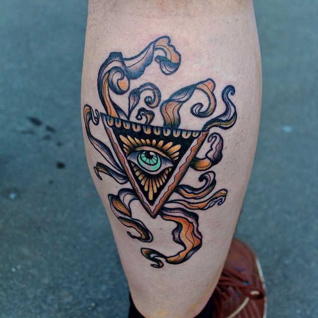 Traditional Triangle Eye Tattoo On Leg Calf
