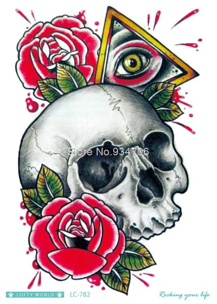 Traditional Triangle Eye With Roses And Skull Tattoo Design