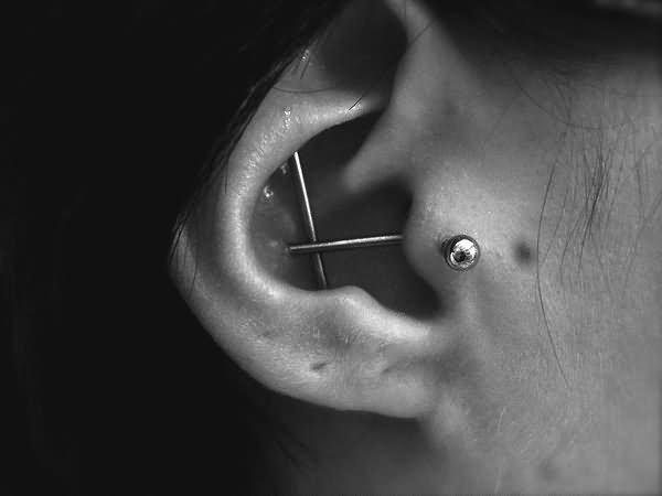 Tragus And Vertical Industrial Piercing For Girls