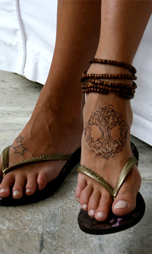 Tree Of Life Tattoo On Girl Right Foot