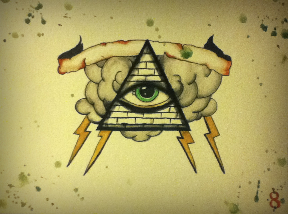 Triangle Eye With Cloud And Banner Tattoo Design By Savvythat
