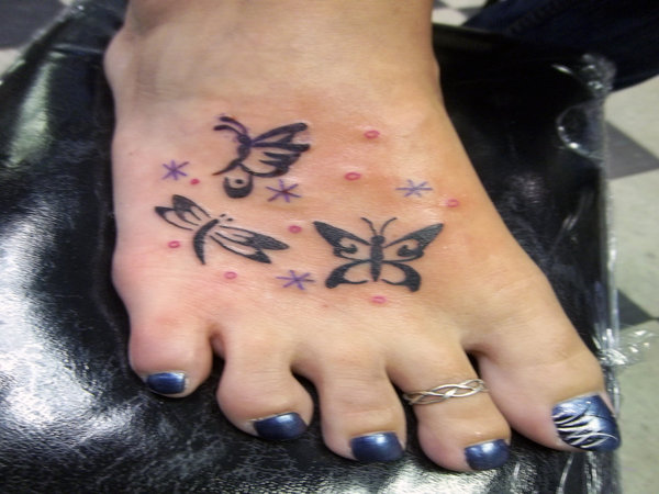 Tribal Butterfly Foot Tattoo For Girls