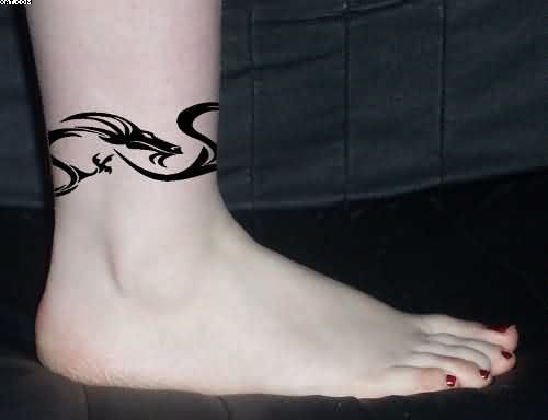 Tribal Dragon Ankle Band Tattoo