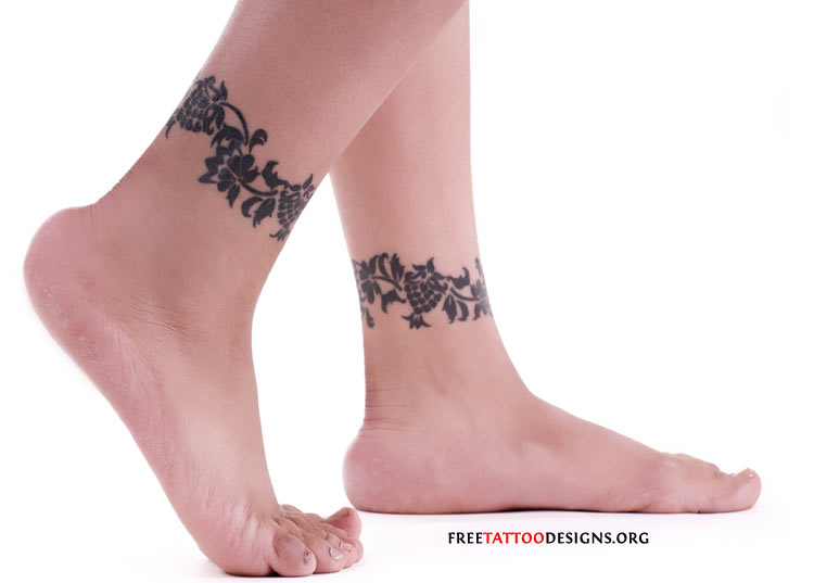 Tribal Flowers Ankle Band Tattoo Idea