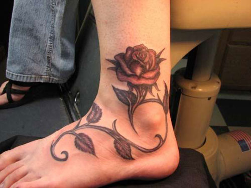 Tribal Red Rose Ankle Band Tattoo
