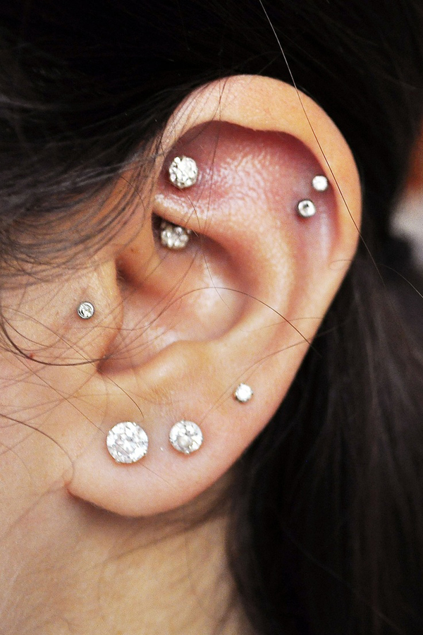 Triple Lobe And Tragus Piercing Picture