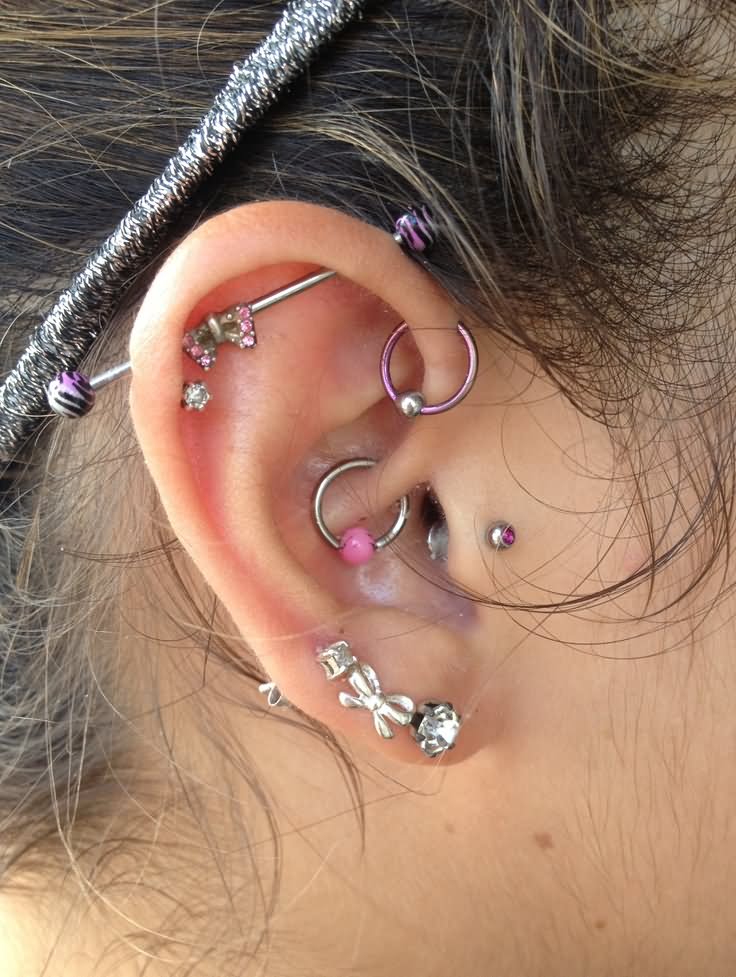Triple Lobes And Helix Piercing For Girls