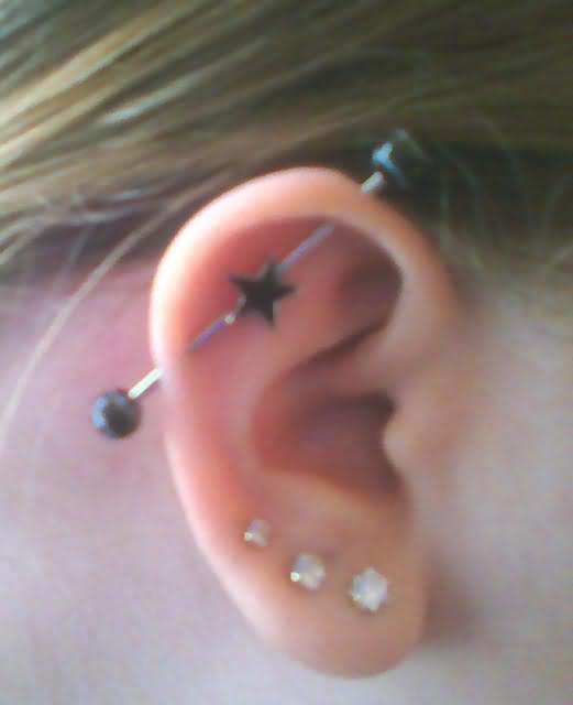 Triple Lobes And Industrial Piercing For Girls
