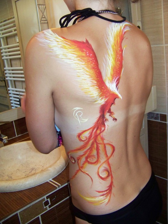 Unique Attractive Phoenix Tattoo On Full Back