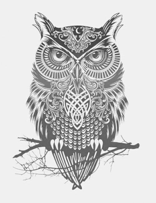 Unique Black Owl Tattoo Design