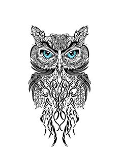 Unique Black Owl Tattoo Stencil