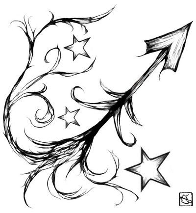 Unique Black Sagittarius Zodiac Sign With Stars Tattoo Design