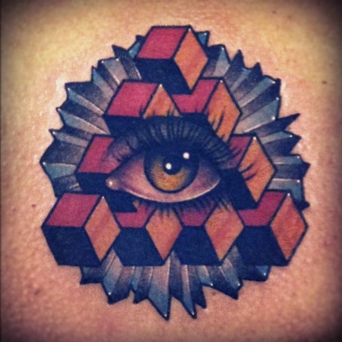 Unique Colorful 3D Triangle Eye Tattoo Design