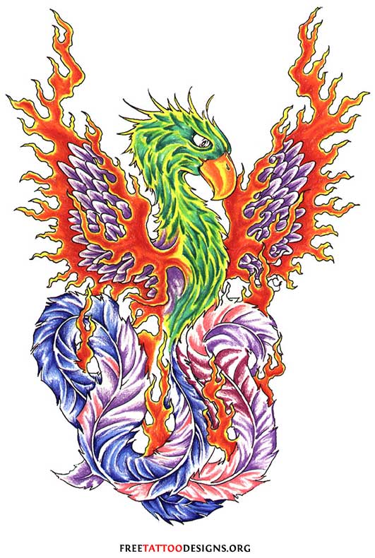 Unique Colorful Japanese Phoenix Tattoo Design