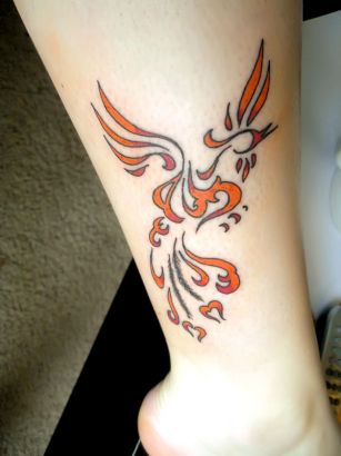 Unique Colorful Phoenix Tattoo On Right Leg