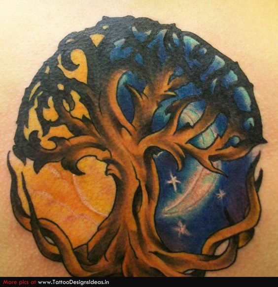 Unique Colorful Tree Of Life Tattoo Design