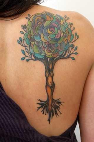 Unique Colorful Tree Of Life Tattoo On Girl Right Back Shoulder By Mamie