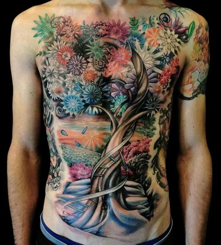 Unique Colorful Tree Of Life Tattoo On Man Full Body By David Allen