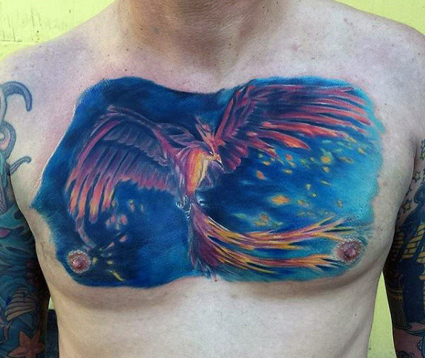Unique Flying Phoenix Tattoo On Man Chest