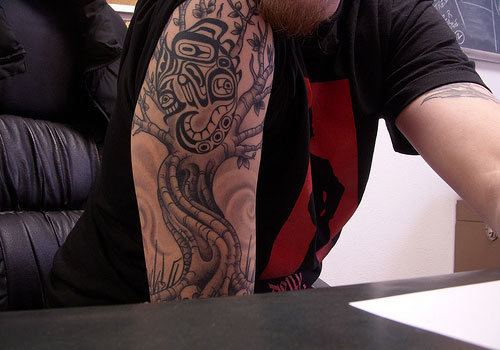 Unique Tree Of Life Tattoo On Right Half Sleeve