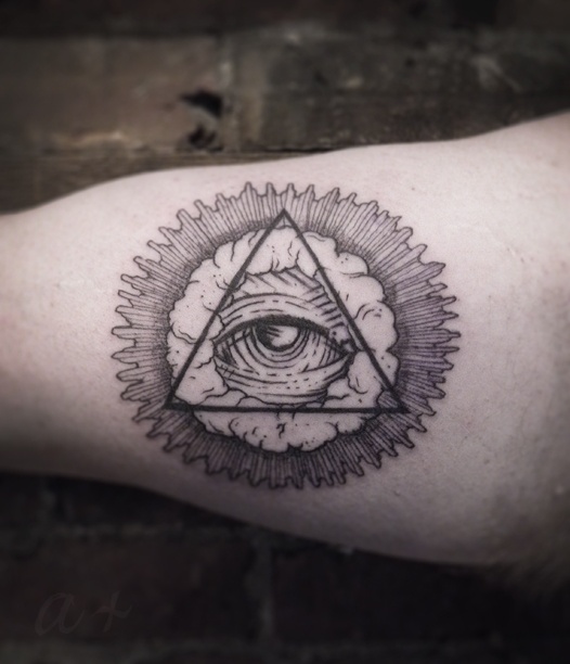 Unique Triangle Eye Tattoo On Bicep