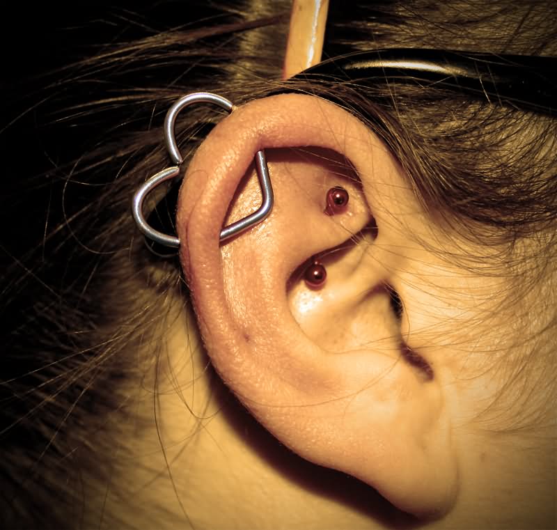 Vertical Rook And Heart Helix Piercing