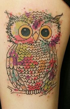 Watercolor Owl Tattoo Design For Half Sleeve