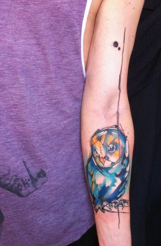 Watercolor Owl Tattoo On Left Forearm By Ivana Belakova