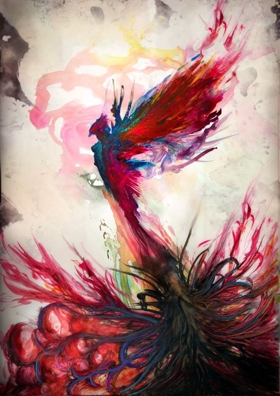 Watercolor Rising Phoenix From The Ashes Tattoo Design