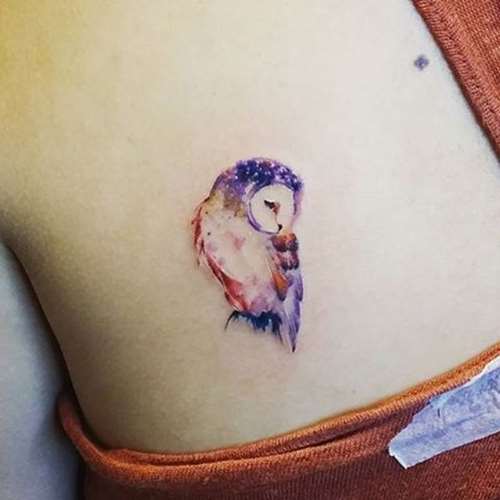 Watercolor Small Owl Tattoo Design For Girl