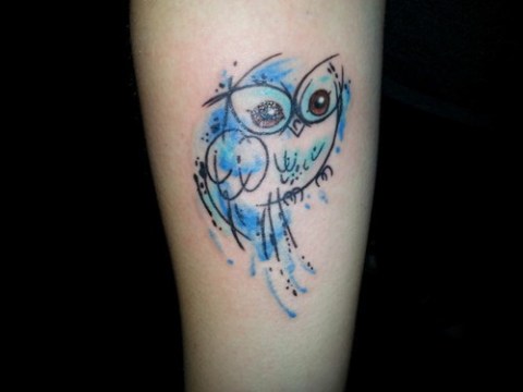 Watercolor Small Owl Tattoo Design For Sleeve