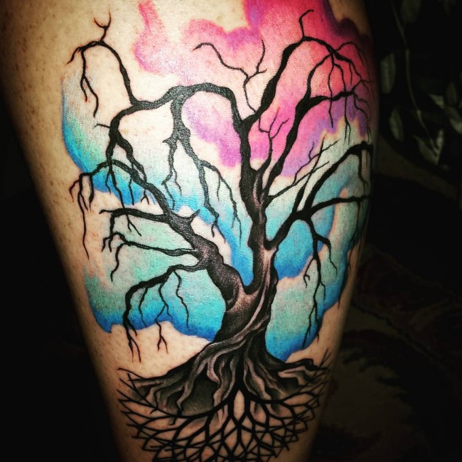 Watercolor Tree Of Life Tattoo Design For Thigh