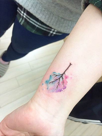 Watercolor Tree Of Life Tattoo On Left Wrist