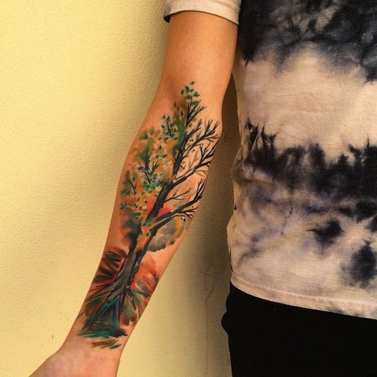 Watercolor Tree Of Life Tattoo On Right Forearm