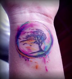 Watercolor Tree Of Life Tattoo On Wrist