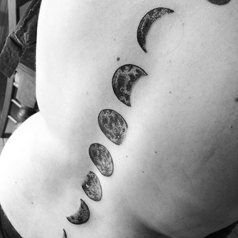 Wonderful Black And Grey Phases Of The Moon Tattoo On Full Back